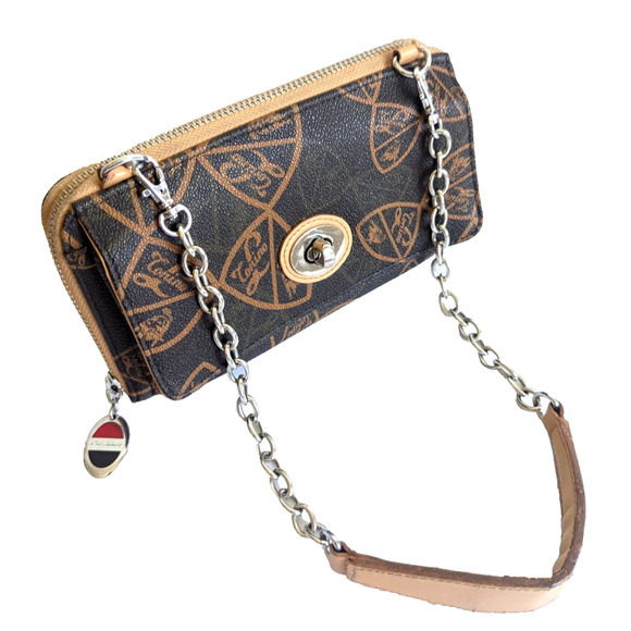 Tonino Lamborghini VINTAGE Wallet On A Chain Bag LOGO Coated Canvas RARE HTF - Picture 1 of 16